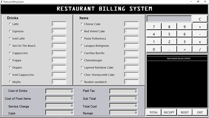 restaurant billing management system project in python with Source code 