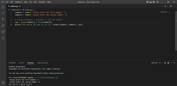 python program to add two numbers with user input