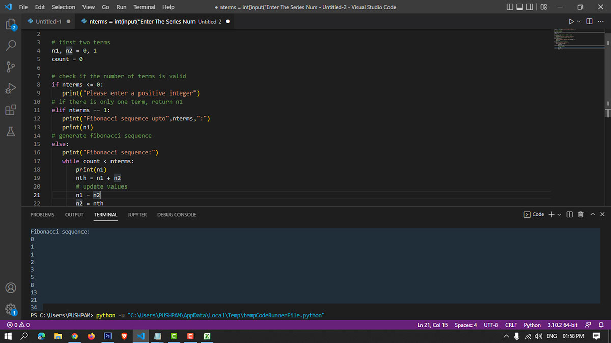 How To Print The Fibonacci Sequence In Python Python Source Code