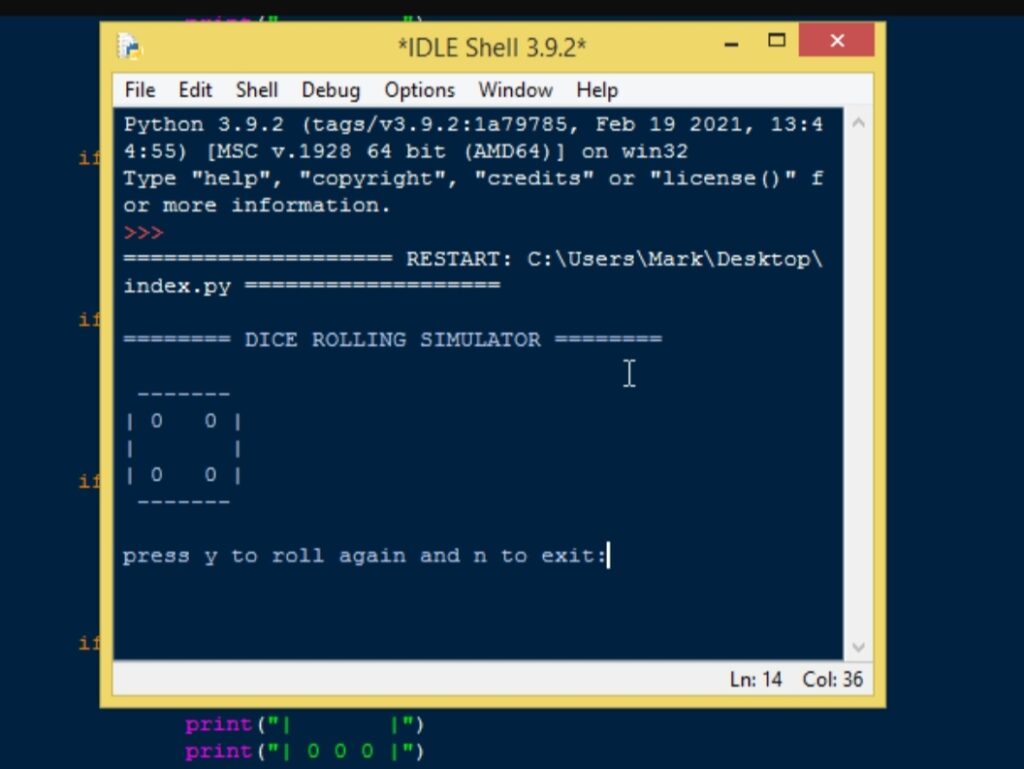 Dice simulator python project