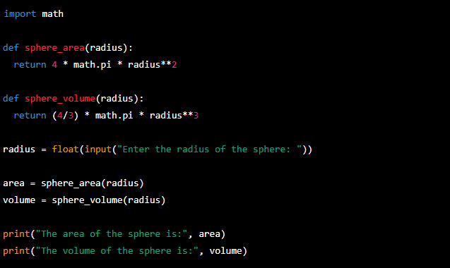 Write a program to Python Program to Calculate Area & Volume of Sphere 1 Python Program to Calculate Area & Volume of Sphere